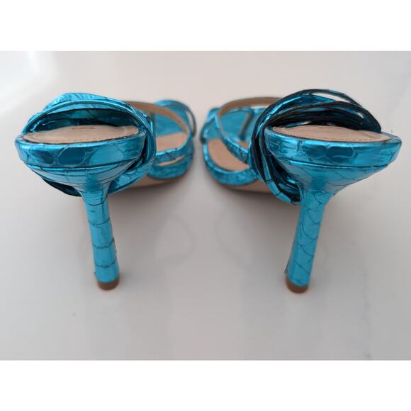 NWOB Schutz Lily Metallic Leather High Heel Sandal Turquoise Blue Size 6.5 B - Picture 7 of 10